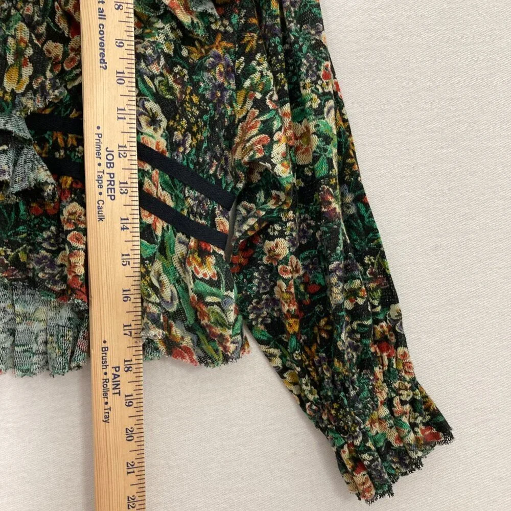 New Free People Green Multi Floral‎ Boho Rudi Ruffle Top XS Festival Whimsical